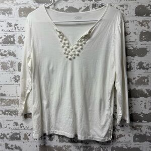 Talbots Ivory V-Neck Blouse with Textured Accents